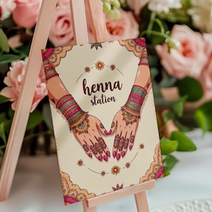 Henna Station Poster #5 Mehndi Station Table Sign | Mehndi Decor | Dholki Party Decor | Printable Table Sign | Desi Indian Wedding Download