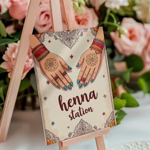 Henna Station Poster #4 Mehndi Station Table Sign | Mehndi Decor | Dholki Party Decor | Printable Table Sign | Desi Indian Wedding Download