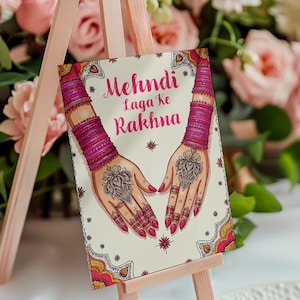 PINK Mehndi Laga Ke Rakhna Sign Henna Station Sign 001 | Mehndi Decor | Dholki Decor | Printable Table Sign | Desi Indian Wedding Download