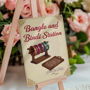 Armring & Bindi stationsskylt | Mehndi Bazaar-skylt Dholki-dekor | Utskrivbar bordsskylt | Digital nedladdning för indiskt bröllop | Klassisk kollektion