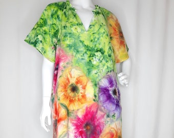 Size Medium -Tie Dye Dress Crinkle Gauze with POCKETS and Blossoms