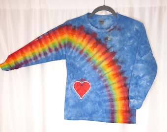 Kids Tie Dye Long Sleeve - Size Youth Medium - Rainbow with Heart - Long Sleeve