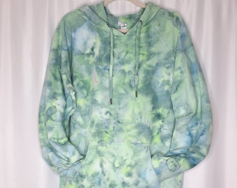 Size Large - Tie Dye Hoodie - French Terry - Ice Dye - Greens and Blues