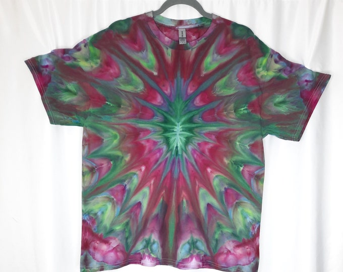 Size XL - Tie Dye Tshirt - Ice Dye Starburst - Fuchsia & Forest Green