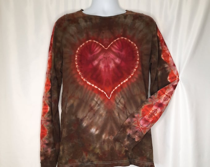 Size Large - Heart Tie Dye - Ice Dye Long Sleeve Tee - Earthy - Valentine Gift
