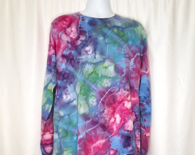 Size XLarge - Tie Dye Long Sleeve - Ice Dye Purple, Blue and Green