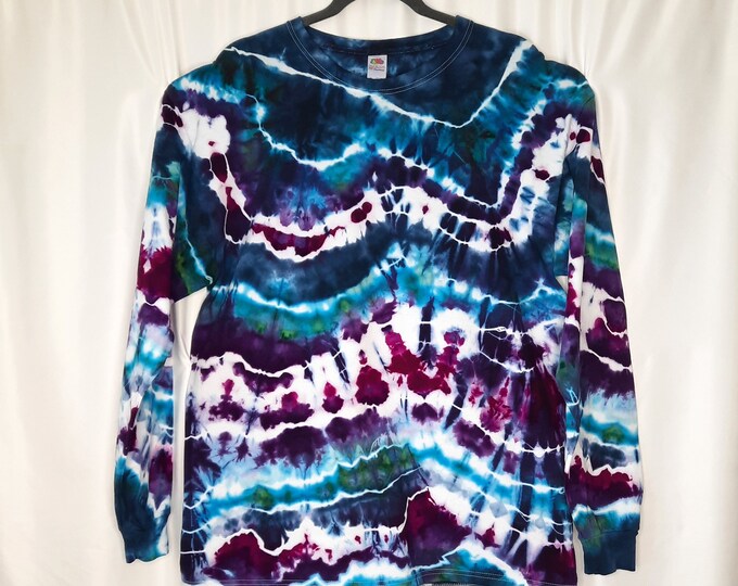 Size XLarge - Tie Dye Long Sleeve Tee- Ice Dye Blues and Purples