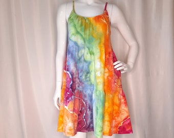 Size Medium -Tie Dye Dress with POCKETS and braided straps