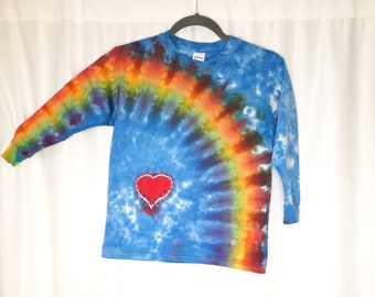 Kids Tie Dye Long Sleeve - Size Youth Small - Rainbow with Heart - Long Sleeve
