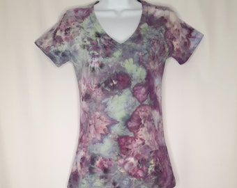 Size Small / Medium - Tie Dye Tshirt - Deep V - Ice Dye - Purple and Blue
