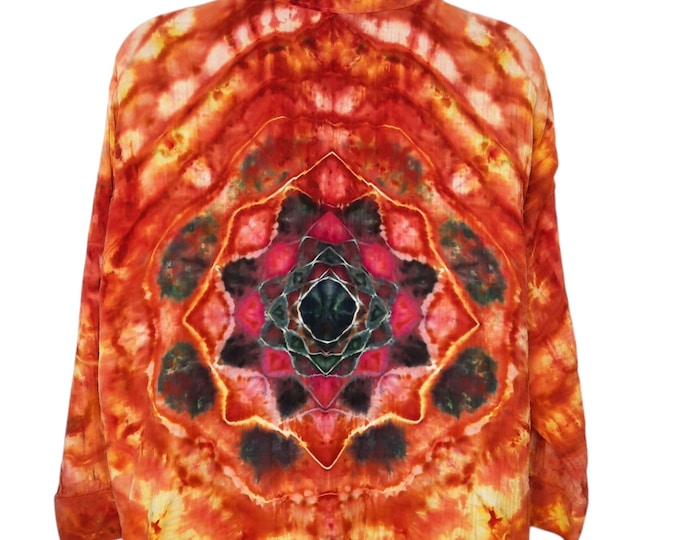 Size XXL - Ladies Tie Dye Button Up Shirt - Crinkle Gauze