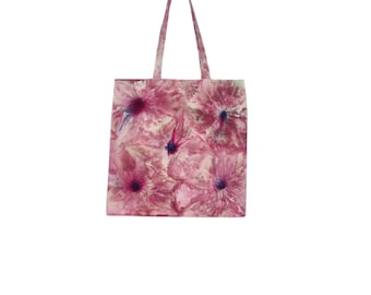 Tie Dye Tote Bag - Medium - Ice Dye Reusable Shopping Bag - Purple Blossoms