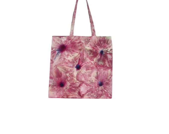 Tie Dye Tote Bag - Medium - Ice Dye Reusable Shopping Bag - Purple Blossoms