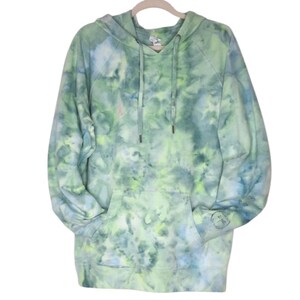 Size Large - Tie Dye Hoodie - French Terry - Ice Dye - Greens and Blues