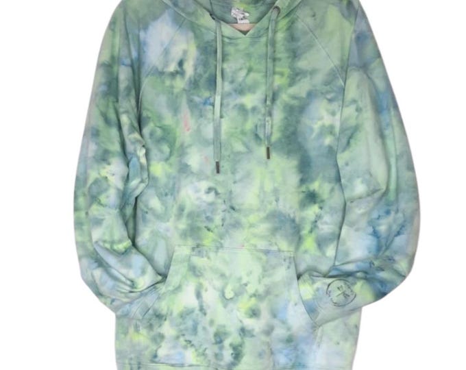 Size Large - Tie Dye Hoodie - French Terry - Ice Dye - Greens and Blues