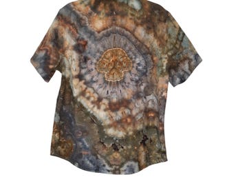 Size Large - Tie Dye Mushroom Button-down Shirt in Linen Blend - Ice Dye