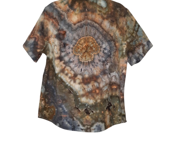 Size Large - Tie Dye Mushroom Button-down Shirt in Linen Blend - Ice Dye