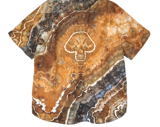 Size XLarge - Tie Dye Mushroom Button-down Shirt in Linen Blend - Ice Dye