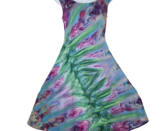 Size Large - Tie Dye Dress - Cap Sleeve Midi or Maxi Dress - Cotton Jersey