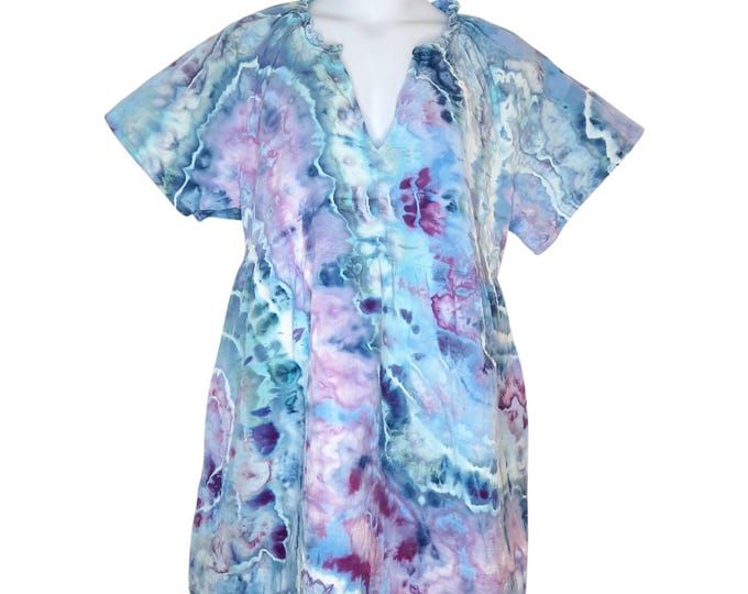 Size XLarge -Tie Dye Dress Crinkle Gauze with POCKETS - 100% Cotton