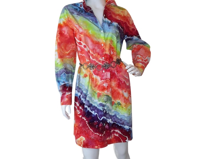 Size Medium - Tie Dye Shirt Dress - Long Sleeves - with Pockets!