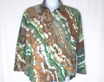 Size Large - Ladies Tie Dye Flannel Button Up Shirt