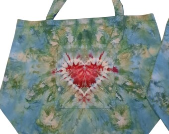 Tie Dye Tote Bag - Large - Heart Ice Dye - "Aqua"