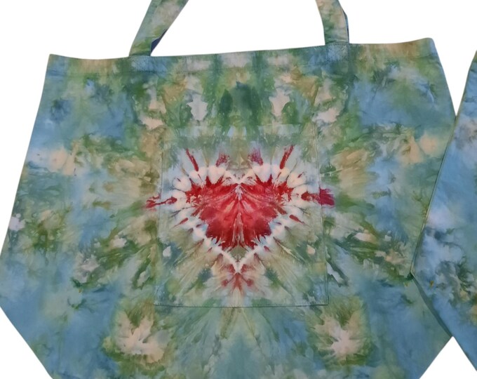 Tie Dye Tote Bag - Large - Heart Ice Dye - "Aqua"