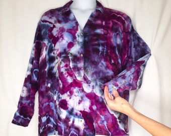 Size XLarge - Ladies Tie Dye Button Up Shirt - Crinkle Gauze