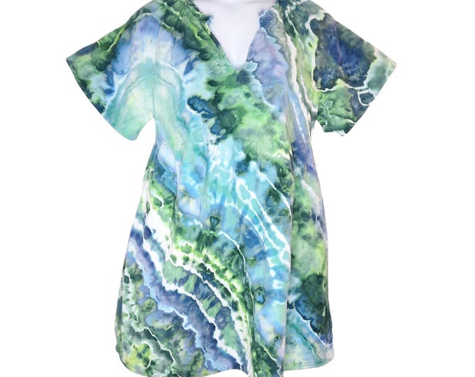 Size Large -Tie Dye Dress Crinkle Gauze with POCKETS - 100% Cotton
