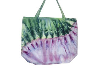 Tie Dye Tote Bag - Large - Ice Dye Gravity Purple and Green