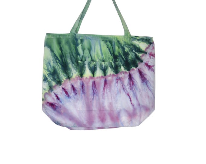 Tie Dye Tote Bag - Large - Ice Dye Gravity Purple and Green