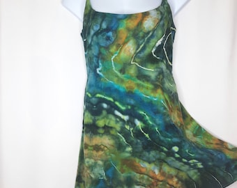 Size Medium/Large -Tie Dye Linen Dress with POCKETS and adjustable straps