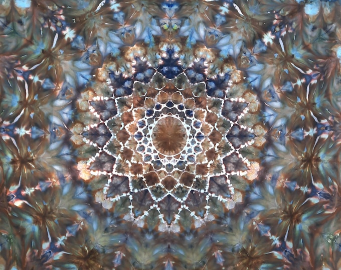 Tie Dye Tapestry  53" Square - Ice Dye Mandala - Earth Tones