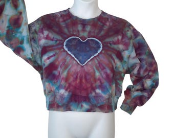 Size Medium - Tie Dye Sweatshirt Cropped- Ice Dye Heart