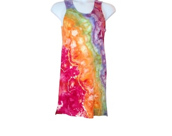 Size Medium - Tie Dye Tank Dress 100% Cotton - Rainbow Ice Dye