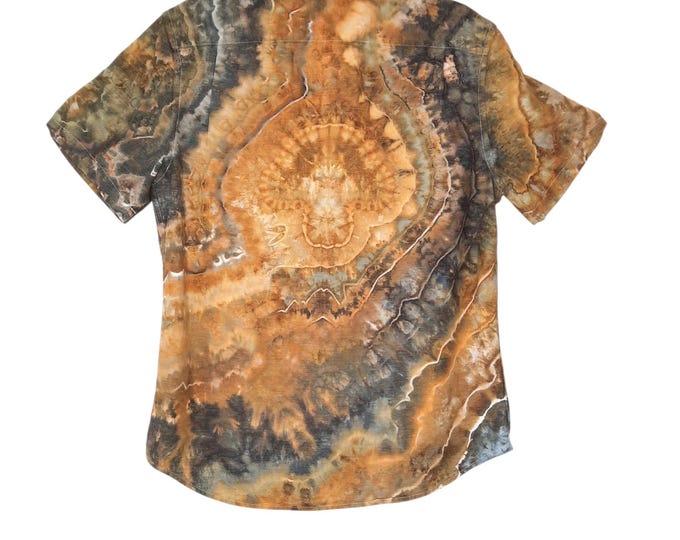 Size Medium - Tie Dye Mushroom Button-down Shirt in Linen Blend - Ice Dye