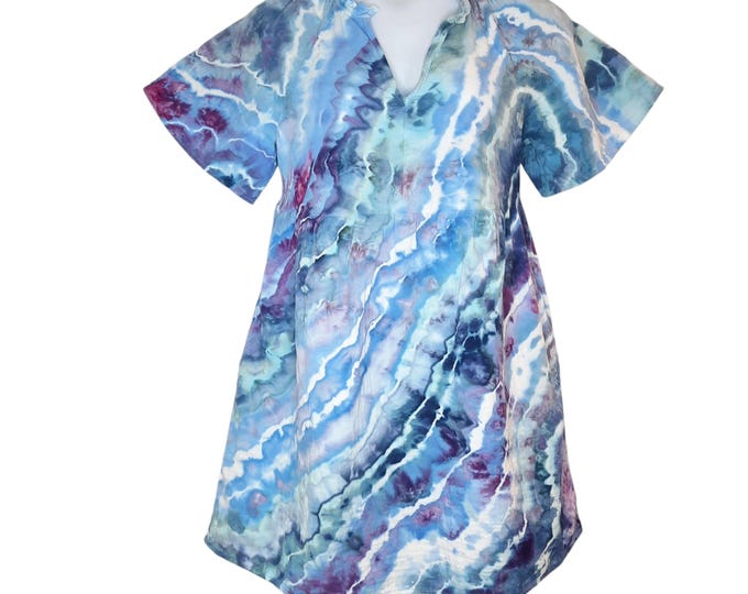 Size Medium -Tie Dye Dress Crinkle Gauze with POCKETS - 100% Cotton