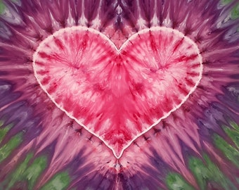Tie Dye Tapestry Heart - 36" Square - Ice Dye Incline - Valentine Gift