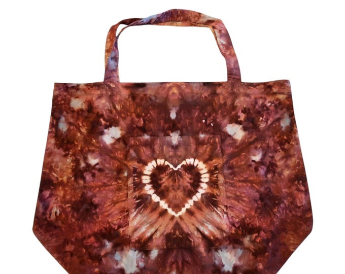 Tie Dye Tote Bag - Large - Heart Ice Dye - "Cranberry"