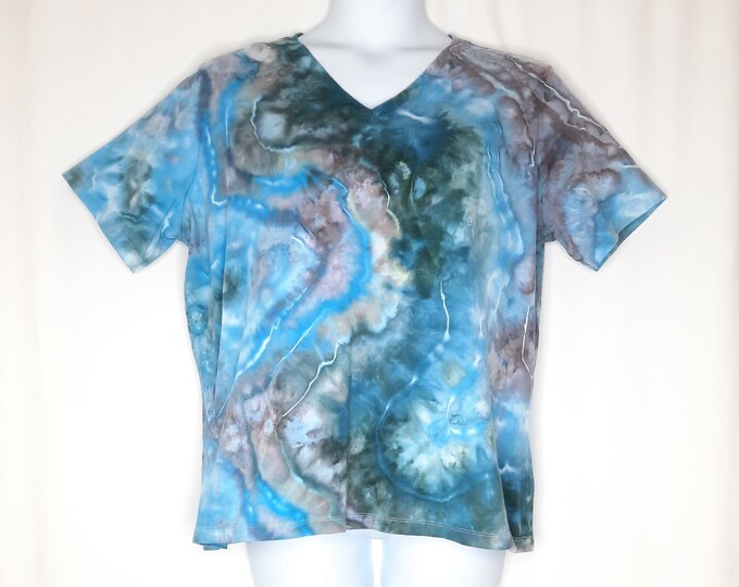 Size 2X - Ladies Tie Dye Tshirt Vneck - Ice Dye