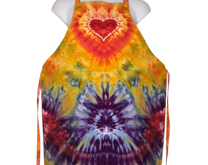 Apron - Tie Dye - 100% Cotton - Rainbow Heart - Ice Dye