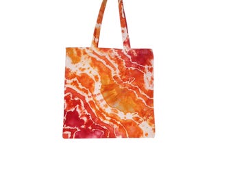 Tie Dye Tote Bag - Medium - Ice Dye Reusable Shopping Bag - Agate Orange and Pink