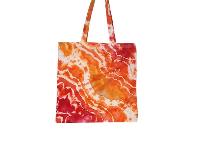 Tie Dye Tote Bag - Medium - Ice Dye Reusable Shopping Bag - Agate Orange and Pink
