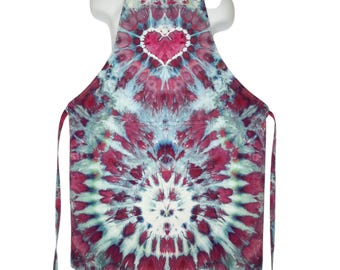 Apron - Tie Dye - 100% Cotton - Pink Heart - Ice Dye