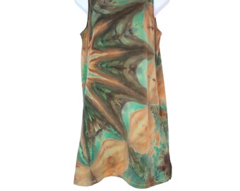 Size Small - Tie Dye Tank Dress 100% Cotton - Ice Dye Earthy Side Burst