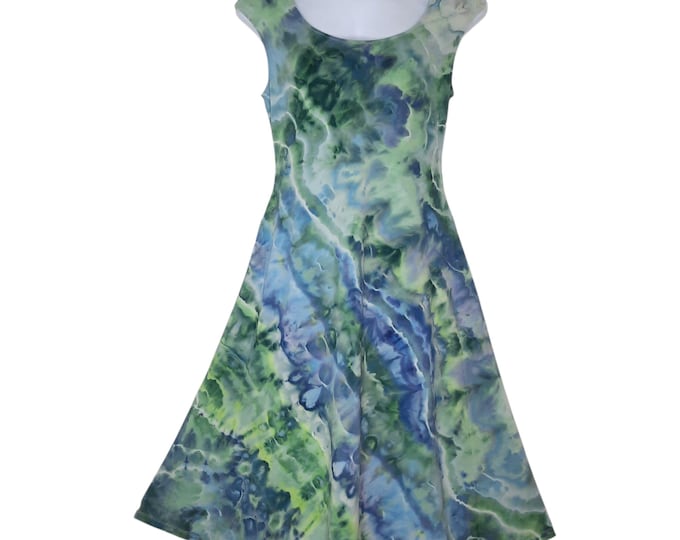 Size Large - Tie Dye Dress - Cap Sleeve Midi or Maxi Dress - Cotton Jersey