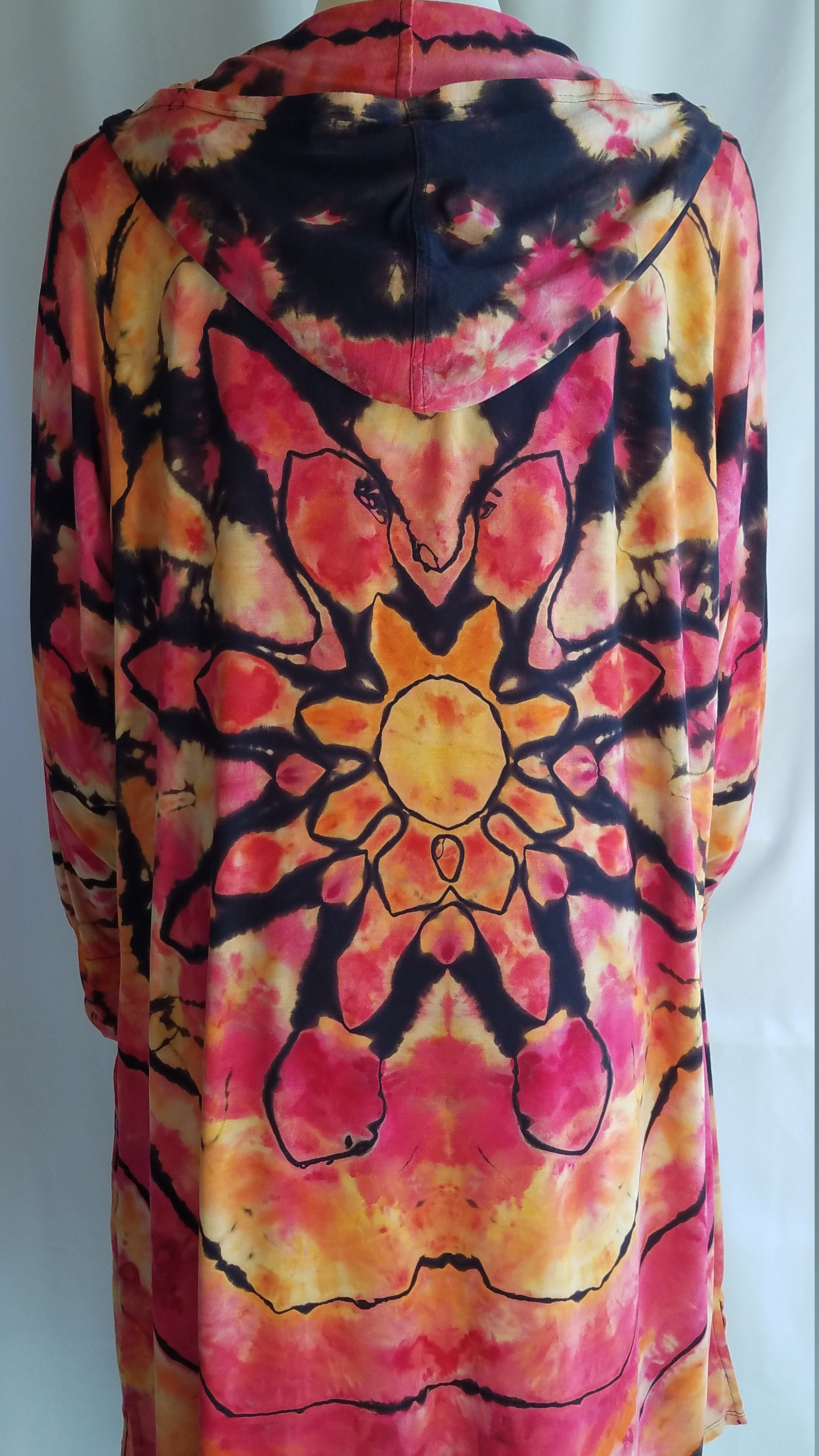 Size XL - Hooded Tie Dye Cardigan with POCKETS- Fire