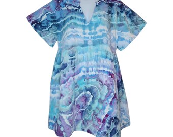 Size XLarge -Tie Dye Dress Crinkle Gauze with POCKETS - 100% Cotton
