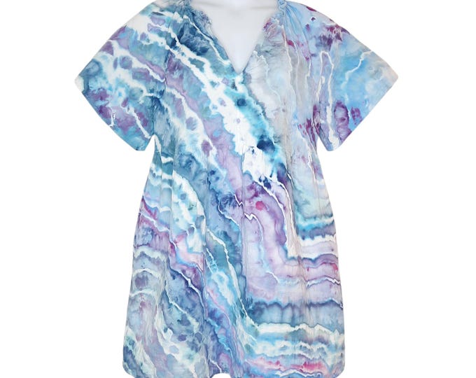 Size Large -Tie Dye Dress Crinkle Gauze with POCKETS - 100% Cotton